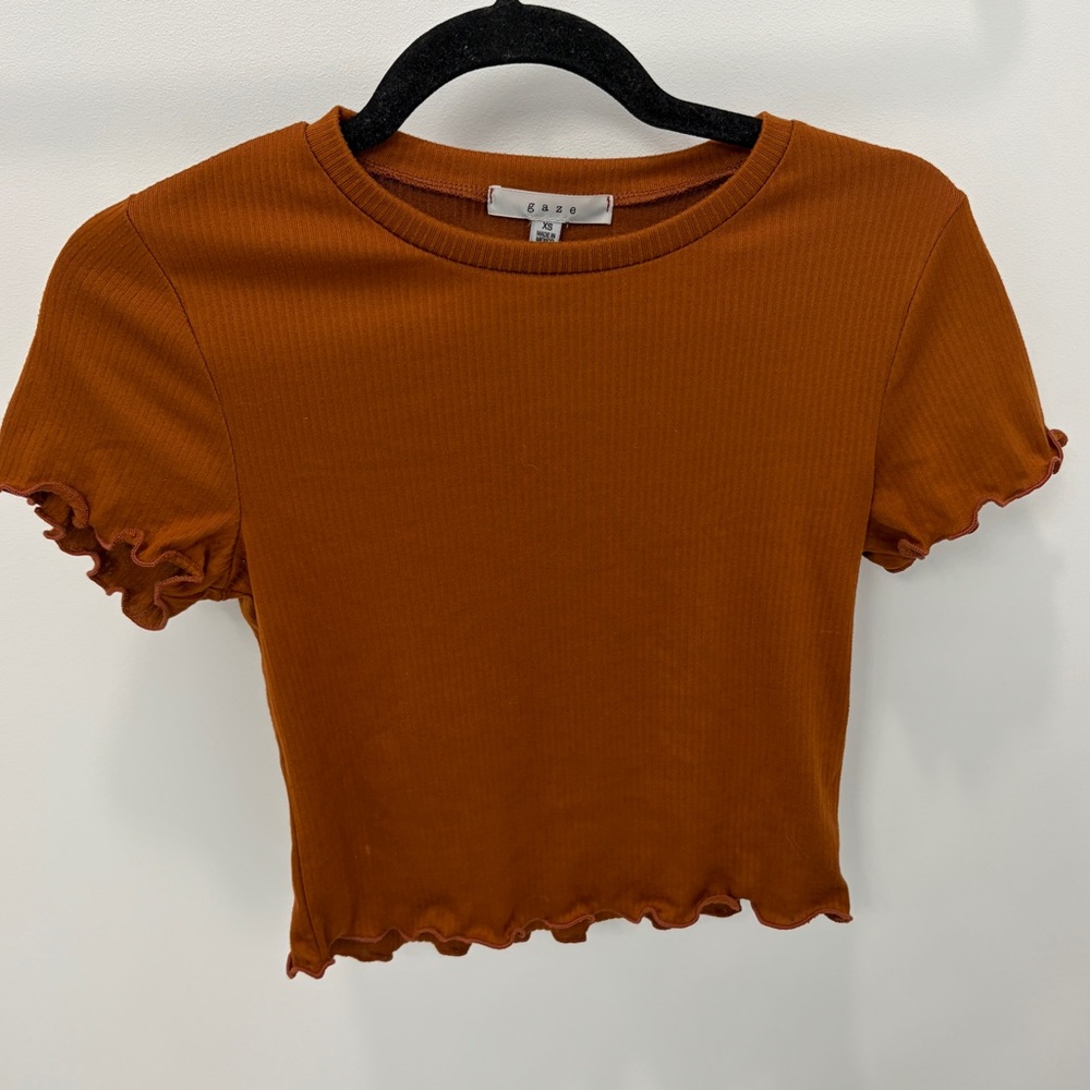 Gaze Brown/Orange Crop Top Tee - XS